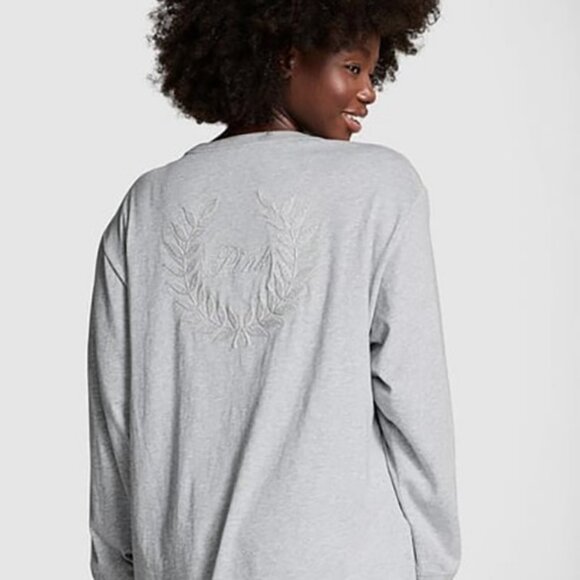 Victoria's Secret PINK Campus Long Sleeve Tee (Heather Grey Bling) - Picture 2 of 10
